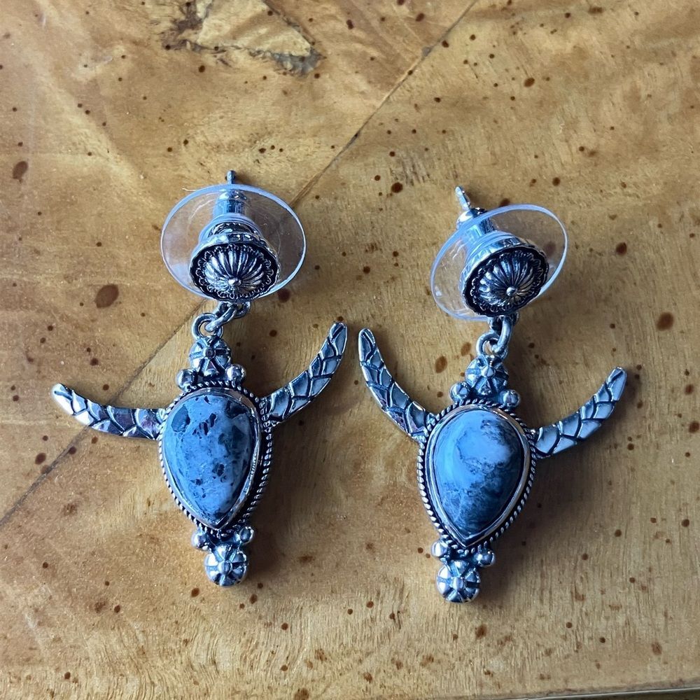 White Buffalo Turquoise Sterling Silver Horn Earrings